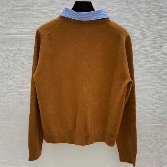 MIUMIU Letter Print Lapel Pullover Long Sleeve Cashmere Sweater for Women - Picture 2 of 4